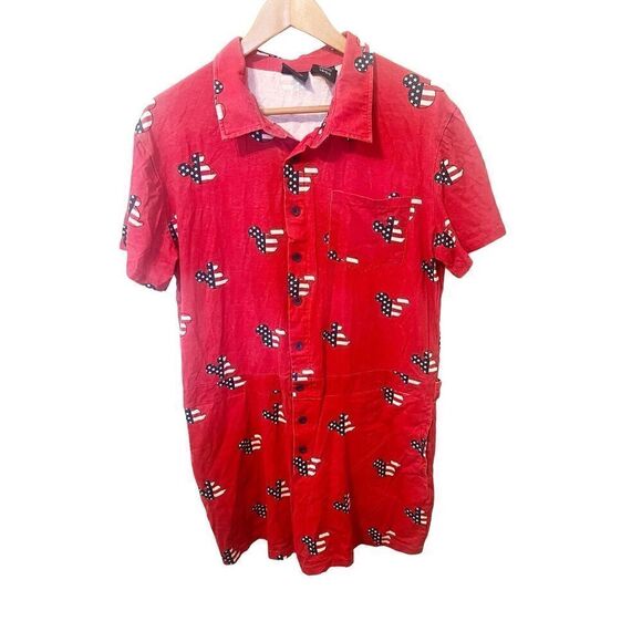 Disney Mickey Mouse Red American Flag Short Sleeve‎ Cotton Romper - Picture 1 of 3